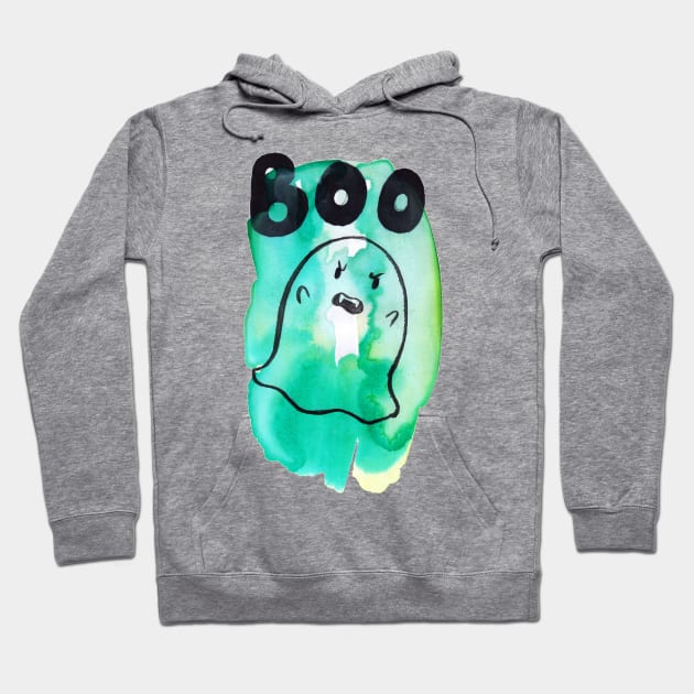 Boo - Green Watercolor Ghost Hoodie by saradaboru